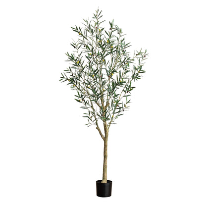 Nearly Natural Greco Olive Tree Artificial Indoor 7FT Tall Designer Ultra Realistic Thick Trunk Faux Olive Tree for Home and Office Decor, Fake Olive Tree with Olive Tree Branches and Lifelike Fruits