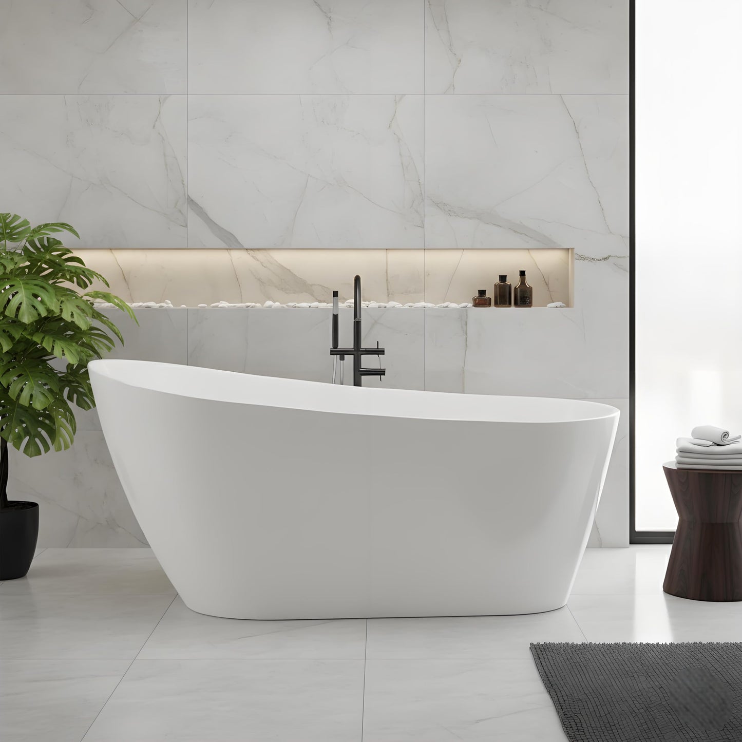 Freestanding Bathtub 67 Inch – Acrylic Free Standing Tub, Extra Large Soaking Bathtub with Chrome Drain & Overflow, White Tub for Home Spa or Bathroom Remodel