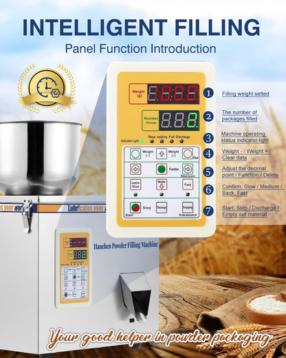 Hanchen Powder Filling Machine 0.5-100g Glitter Filling Machine with Foot Pedal Particle Weighing Automatic Bottle Bag Powder Filler for Tea Seeds Grains Powder Glitter (0.5-100g Filler)