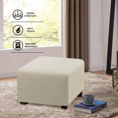 Flamingo P Stretch Ottoman Cover - Square Ottoman Slipcover Furniture Protector - Biscotti Beige