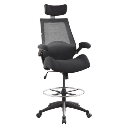 BOLISS Drafting Tall Office Chair 400lbs High Back Wide Standing Desk Chair Comfortable with Flip up Armrests Lumbar Support Adjustable Big Footrest Ring(Black)