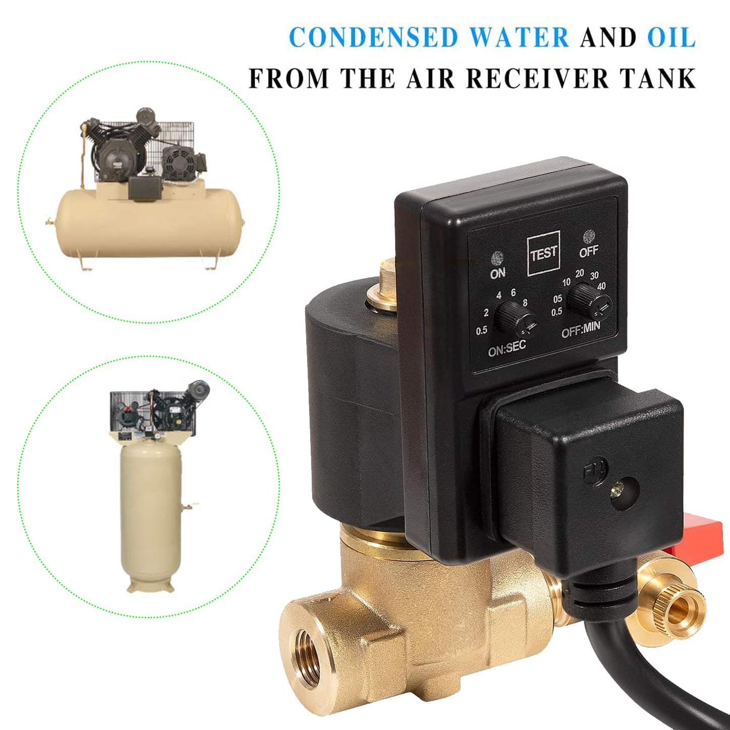 Replacement for Edv200 1/4npt 110/120v Electronic Drain Valve, 7/16" ORF, Full-feature Automatic Electronic Solenoid Condensate Valve
