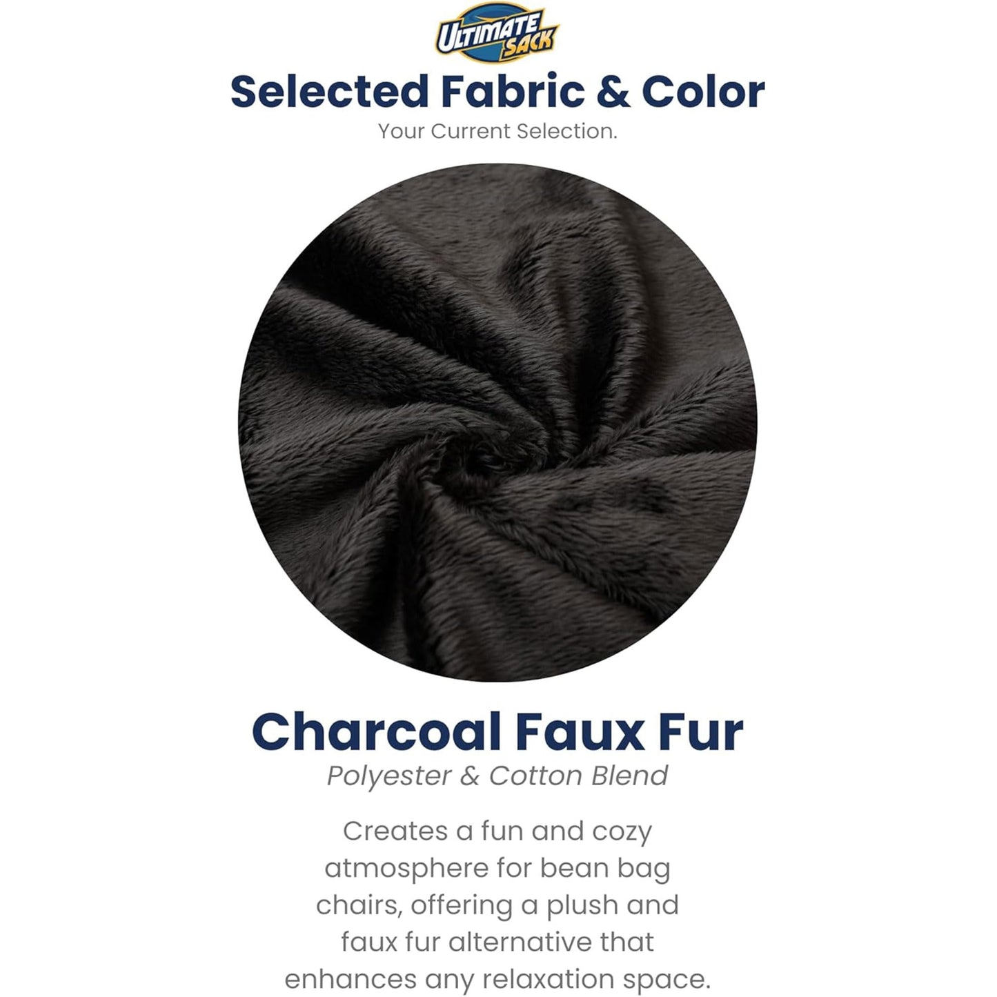 ULTIMATE SACK 5000 5-Foot Bean Bag Chair with Footstool, Charcoal Fur Cover – Oversized Foam Lounger, Floor Seat, Small Sofa, or Couch Bed for Living Area, Gaming Room, or Reading Lounge