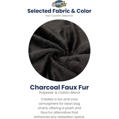 ULTIMATE SACK 5000 5-Foot Bean Bag Chair with Footstool, Charcoal Fur Cover – Oversized Foam Lounger, Floor Seat, Small Sofa, or Couch Bed for Living Area, Gaming Room, or Reading Lounge