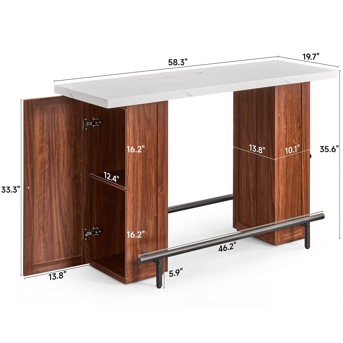 ONBRILL Kitchen Island with Storage, 58 Inch Stationary Island Table with Double Footrests, Counter Height Pub Table for Dining Room, Home Bar, Living Room