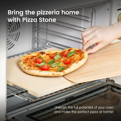 ROCKSHEAT Pizza Stone for Oven and Grill, 15x12 Inch Cordierite Baking Stone with 4 Built-in Handles, 7.4lbs Heavy Duty Thermal Shock Resistant for Crispy Crust Pizza Bread Cookies BBQ
