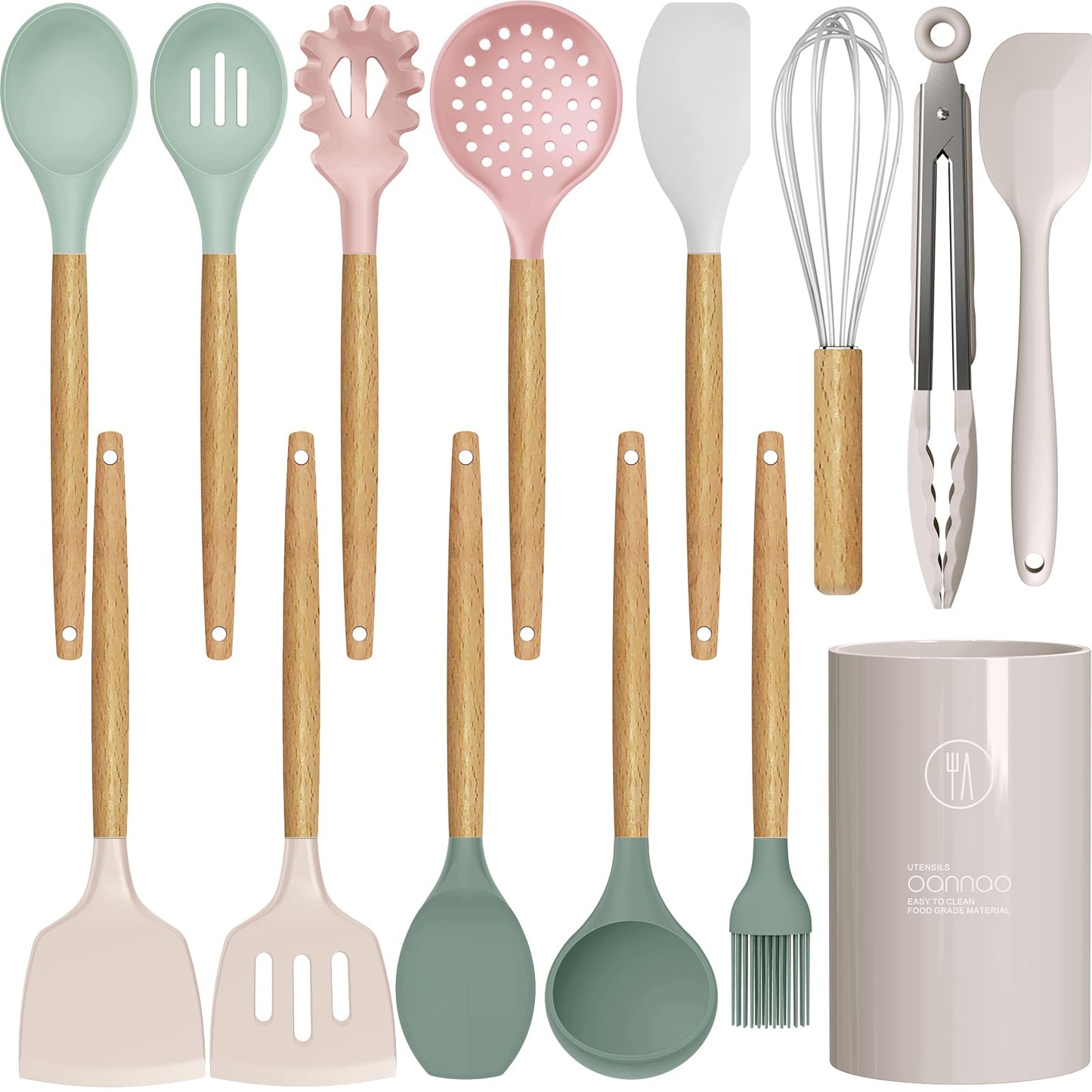 Silicone Cooking Utensils Kitchen Utensil Set - 446°F Heat Resistant Silicone Kitchen Utensils Set, Spatula,Turner Tongs, Spoon, Brush, Whisk,Kitchen Gadgets for Nonstick Cookware, BPA Free (Gray)