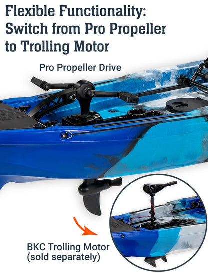 Upgraded Brooklyn 14.0 Tandem Pedal Kayak with Propeller Drive by BKC, 2-Person Sit-On-Top Fishing Kayak, Hand Rudder, Rod Holders, Large Storage, Stable 14ft Hull
