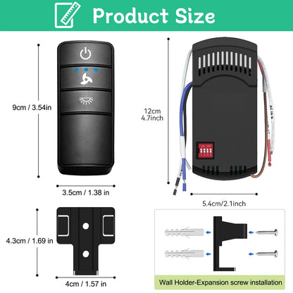 Hampton Bay Ceiling Fan Remote, Universal Ceiling Fan Remote Control Kit, 3-Speed, Light Dimmer, Time Delay, Replacement for Hampton Bay Home Decorators Collection Hunter KUJCE10318, 2AAZPHD3/HD3