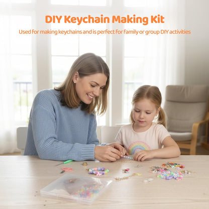 COSYOO DIY Keychain Making Kit, Includes 300pcs Colorful Beads 100pcs Charms, Bulk Cute Beaded Keychain Phone Bag Charm Complete Set for Beginners Jewelry Making Accessories Supplies