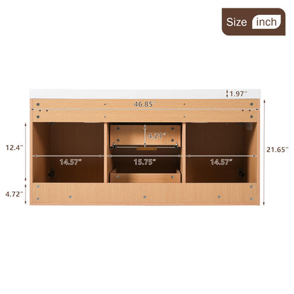 Merax 47.24" Wall-Mounted Double Sink Bathroom Vanity with SMC Countertop, Modern Two Integrated Sinks, Soft-Close Doors & Divided Drawers, Wood Grain Melamine Finish for Shared Bathroom