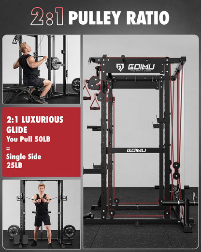 GOIMU RH01 Power Cage Rack, 2000LBS Squat Rack with with Cable Crossover System&LAT Pull Down System, Multi-Function Workout Cage for Home&Garage Gym (Black, RH01 Power Cage with 290LB C Weights)