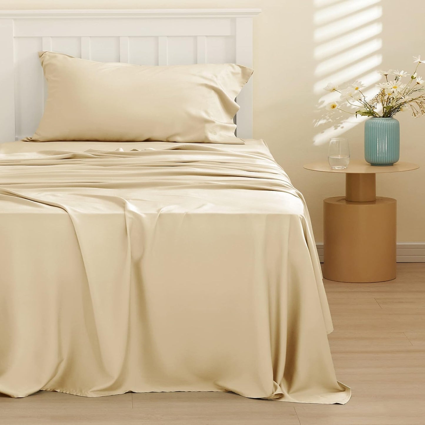 Bedsure Twin XL Sheet Set | Cooling Sheets Twin Extra Long, Rayon Derived from Bamboo, Deep Pocket, Hotel Luxury Bedding