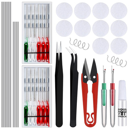2 Sets Christmas Elf Upgrade Kit with Seam Ripper, Sewing Box Set, Glue Point Dots, Floral Stem Wire, Tweezers, DIY Glue, and U Shaped Scissors for Making Your Elf Flexible and Bendable Accessories