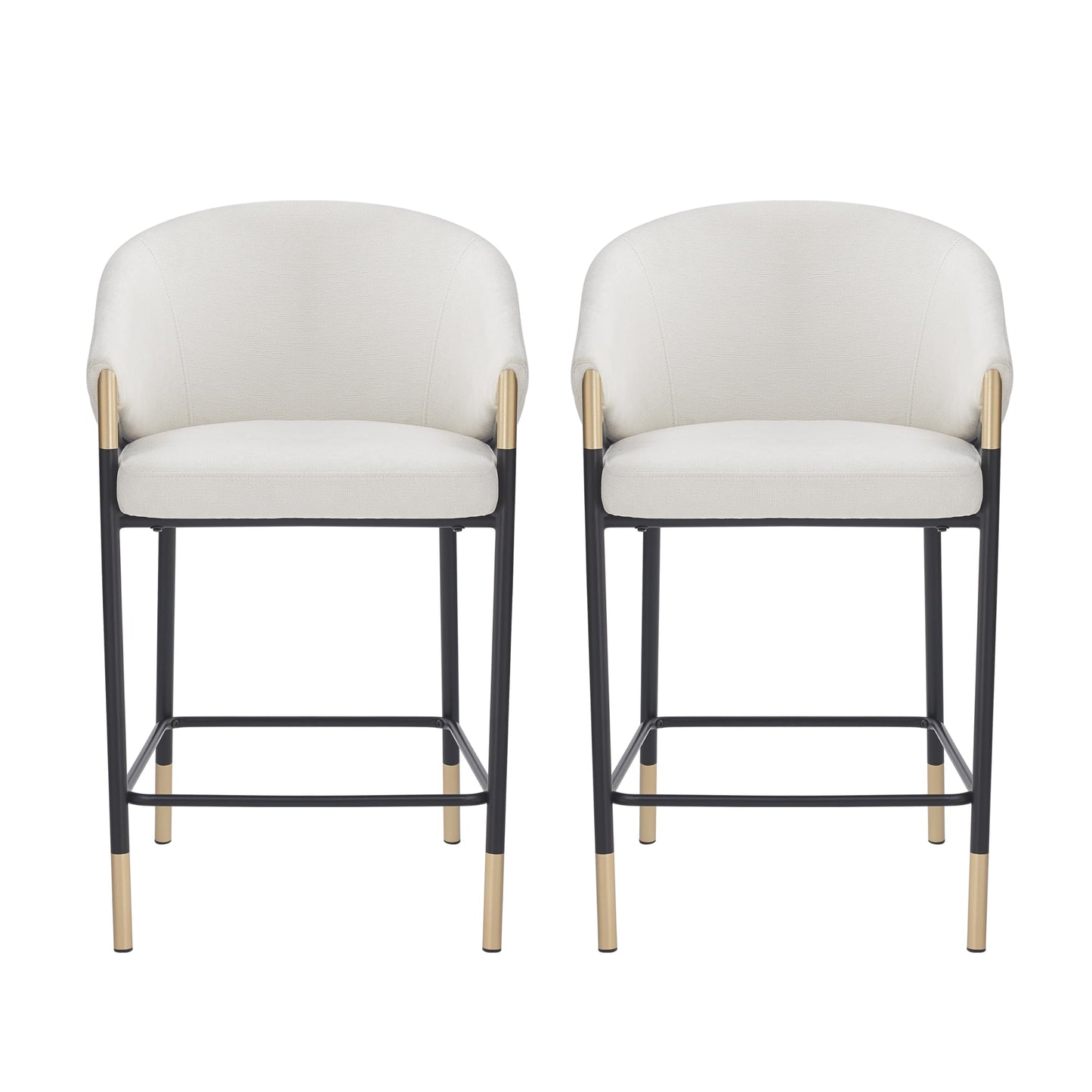 Christopher Knight Home Jymer Modern Counter Stool Set of 2, Kitchen Counter Height Bar Stool, Cocktail Stool with Curved Backrest, Fabric Upholstered Armchair for Home Bar Table, Beige+Gold+Black