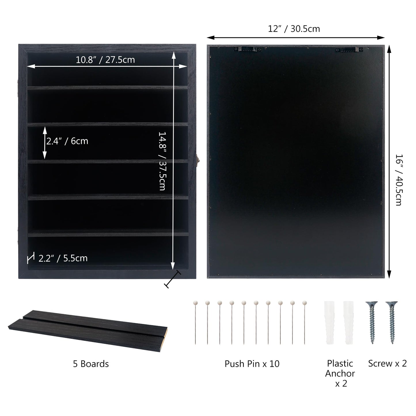 Hodeframe Shadow Box Frame with Removable Shelves, Black 12x16 Deep Memory Box Display Case for Keepsake Collectibles, Coins Military Medals Pins Wedding Flowers