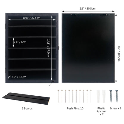 Hodeframe Shadow Box Frame with Removable Shelves, Black 12x16 Deep Memory Box Display Case for Keepsake Collectibles, Coins Military Medals Pins Wedding Flowers
