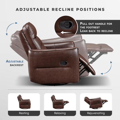 Lexicon Swivel Glider Reclining Chair, Top Grain Leather Match Manual Recliner, Comfy Nursery Glider Recliner, Swivel Reclining Chair for Living Room/Office/Bedroom/Apartment, Brown