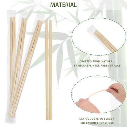 TMCCU 800 Pairs 9 Inch Disposable Bamboo Chopsticks Bulk, Individually Clear Wrapped Separated Sleeved Chopsticks Wooden for Restaurants, Noodles, Sushi, Asian Food