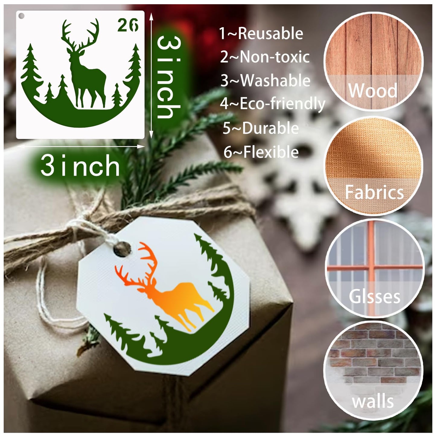 35 Pack Deer Stencils for Painting on Wood, Pine Tree Stencils Deer Head Antlers Stencil Forest Animal Template for DIY Craft Wall Fabric Rock Chalkboard Sign School Art Scrapbook Projects (Deer)