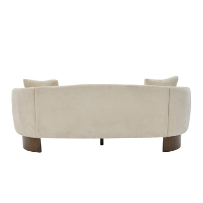 Christopher Knight Home 81 inch Curved Boucle Sofa with Wooden Base Indoor Couch Upholstered Modern Living Room Sofa Comfortable Wood Frame Seating for Home Lounge, Beige