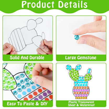 Qyeahkj 6Pcs Spring Arts Crafts Kit for Kids DIY Window Suncatcher Potted Gemstone Stickers Plant Gem Diamond Painting Gifts for Girls Boys School Home Activity Birthday Party Supplies