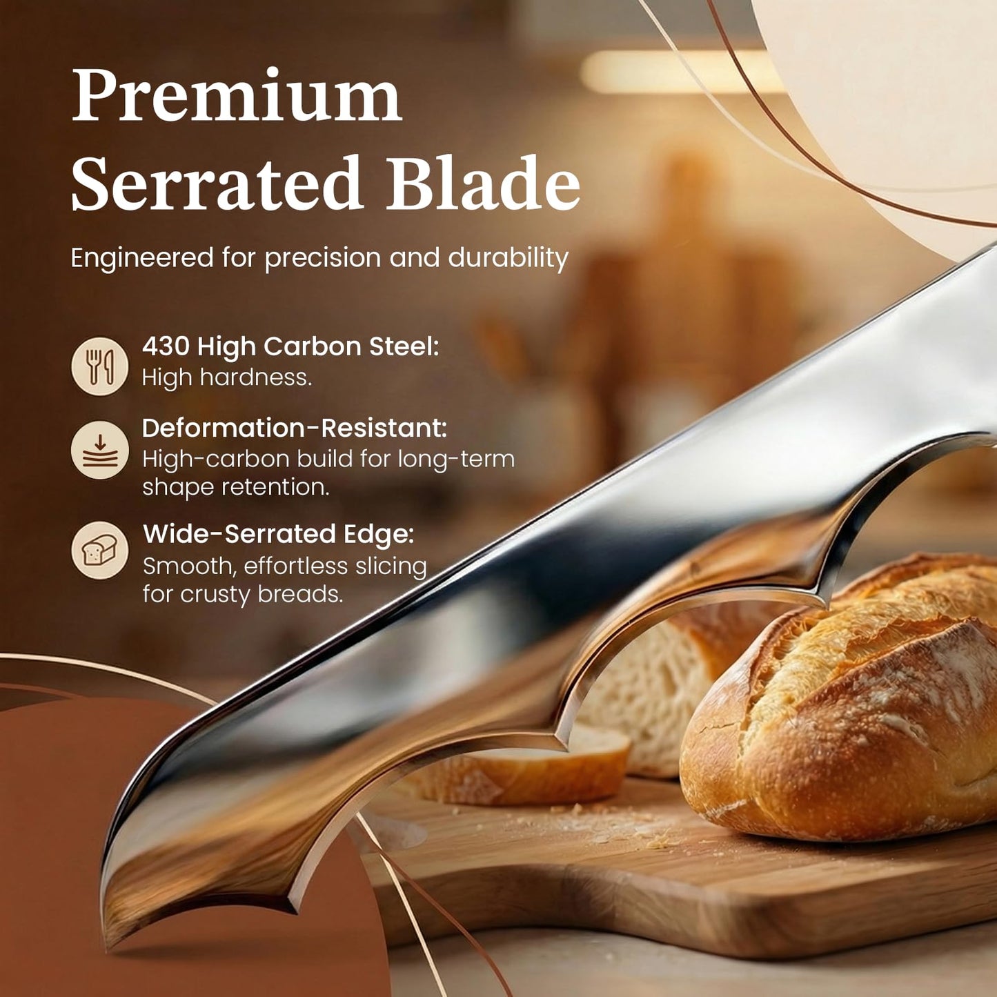 COOKEERS Sourdough Bow Bread Knife –Large Bread Slicer for Homemade Bread with Serrated Stainless Steel Blade, Even Slice Cutter for Baguettes, Bagels, Thoughtful bread lame,Gift for Bread Lovers