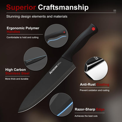 Knife Set, Astercook 15 Pieces Knife Sets for Kitchen with Block, Dishwasher Safe Kitchen Knife Set with Built in Sharpener Block, German Stainless Steel Knife Block Set, Mothers Day Gifts for Women