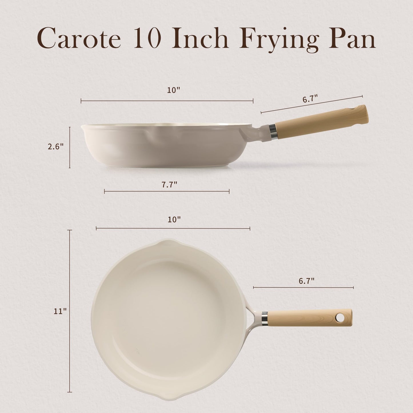 CAROTE 10" Ceramic Frying Pan Skillet, Non Stick Skillet Chef's Pan, Healthy & PFOA/PFAS Free, Induction-Compatible, Taupe