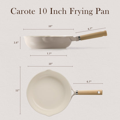 CAROTE 10" Ceramic Frying Pan Skillet, Non Stick Skillet Chef's Pan, Healthy & PFOA/PFAS Free, Induction-Compatible, Taupe