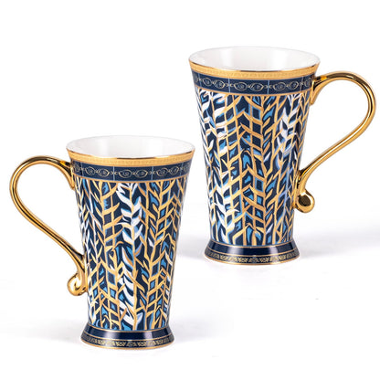 KAMMAK Bone China Mugs Set of 2, Ceramic Tea and Coffee Cups, 10.8oz Porcelain Tall Mugs Set, Hand-painted Cappuccino Mug for Latte, Americano, Breakfast Cereal, Hot Cocoa, Drinks (NX33)