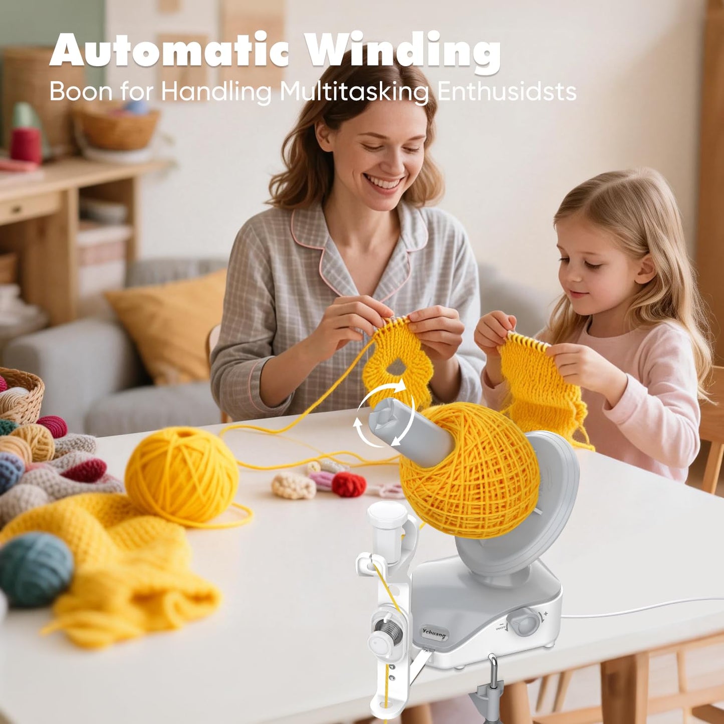 Electric Yarn Ball Winder - Automatic Wool Yarn Spinner with Stepless Speed & Strong Tension, Compact Wool Winder for Knitting Crocheting, Yarn Cake Maker (White)