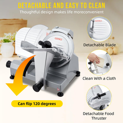 Takywep Takywep Commercial Meat Slicer - 10 Inch Electric Food Slicer, Semi-automatic 240W, Stainless Steel, Adjustable Thickness 0-12mm, Silver, Home & Commercial Use