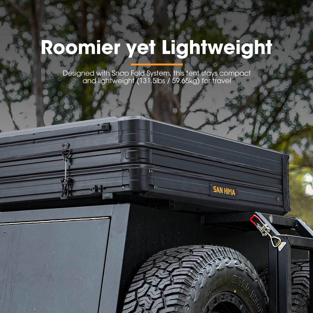 SanHima Rooftop Tent Hard Shell - CapeTop Overland Aluminium Fold-Out Roof Top Tent 131.5LBS Lightweight, w/Annex Room Digital Panel & Tri-Color LED Strip Light, for Car SUV Truck Camping, 2-3 People