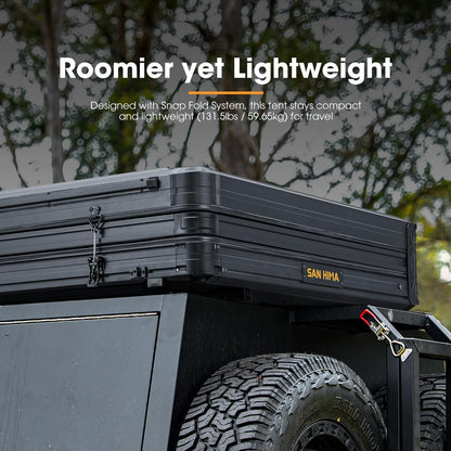 SanHima Rooftop Tent Hard Shell - CapeTop Overland Aluminium Fold-Out Roof Top Tent 131.5LBS Lightweight, w/Digital Panel & Tri-Color LED Strip Light, for Car SUV Truck Camping, 2-3 People