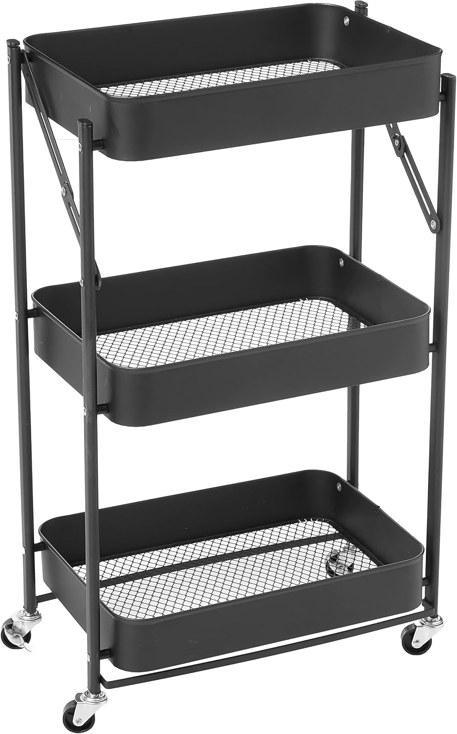 Urban Lifestyle WK640925 3 Tier Foldable Metal Rolling Storage Utility Cart, No Tools Assembly, Black
