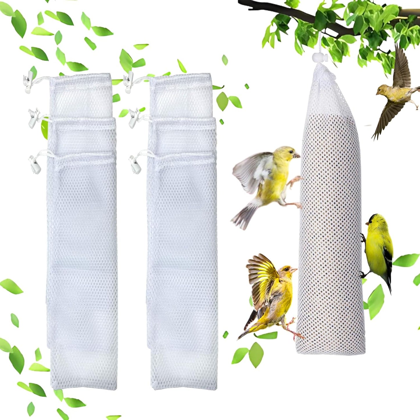 Wild Bird Feeder Sock, 6PCS Finch Feeders for Outside, Bird Seed Sock Feeder Bag Net for Finch Thistle (White, 28 X 12