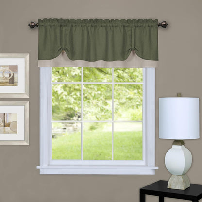 Soft Window Darcy Curtain Valance, Green & Camel, 58 Inch Width, 14 Inch Length, Light Filtering for Kitchen
