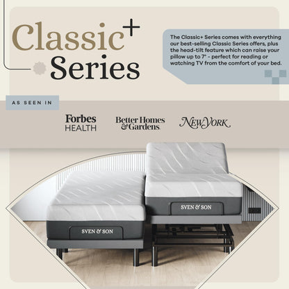 Sven & Son Harmony Adjustable Bed Base, Head and Foot Lift, Massage, Under-Bed Lights, USB, Gel Memory, Zero Gravity Smart Frame - Split King + 12 inch Memory Foam Matt (Medium)