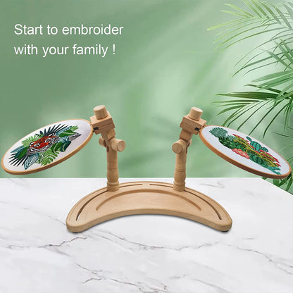 Multifunctional Embroidery Hoop Stand, Rotated Adjustable Embroidery Frame Stand Cross Stitch Stand, Beech Wood Embroidery Hoop Holder for Arts Crafts Sewing Needlework
