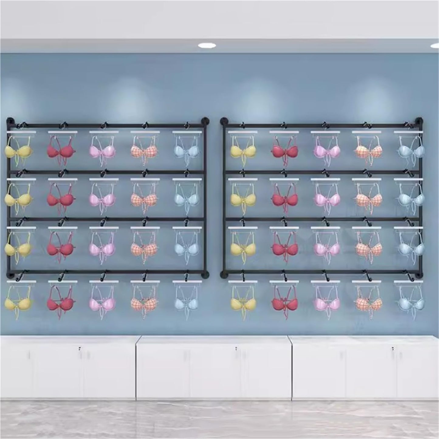 Wall-Mounted Underwear Display Stand, Clothing Store Boutiques Retail Lingerie Garment Rack, Metals, Commercial Shelves Clothes Rod, for Lingerie Socks Bra Panties(Black,120 * 120cm)