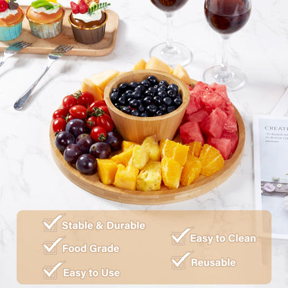 Timboops Home Bamboo Cake Stand with Lid, 6-in-1 Multifunctional Cake Plate, Cake Holder, Serving Tray, Fruit Platter, Salad Bowl, Dessert Table Display & Acrylic Cake Dome Cover