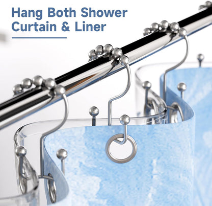 Titanker Shower Curtain Hooks Rings, Rust-Resistant Metal Double Glide Hooks for Bathroom Shower Rods (Set of 12)