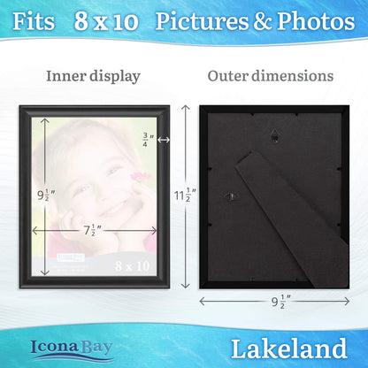 Icona Bay 8x10 Black Picture Frame - Contemporary Composite Wood Frame for Walls or Tabletop - Lakeland Collection