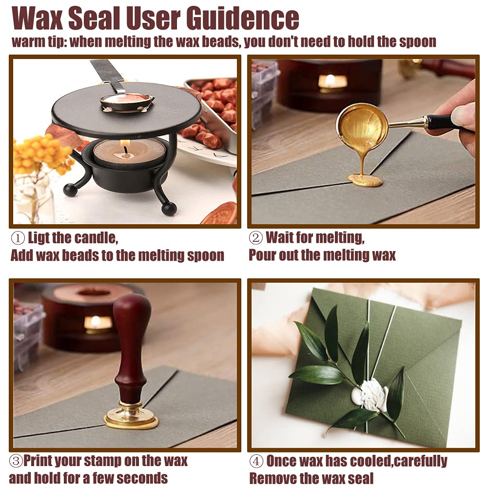 Joyeee Wax Seal Kit with Gift Box, Vintage Removable Brass Thank You, Elk and Letter M Wax Seal Stamp Head, Wax Beads, Metal Handle etc, Suit for Gift, Craft, Cards Envelopes, Medieval Classic