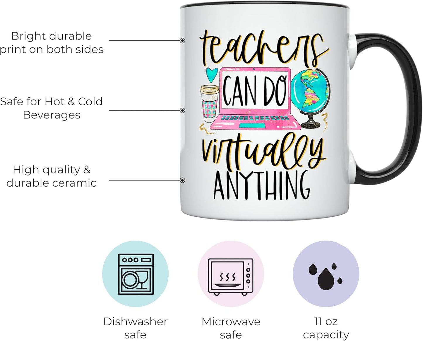 YouNique Designs Teacher Appreciation Cup - 11 Ounces, Virtual Teacher Coffee Mug, Best Teacher Mug for Women (Black