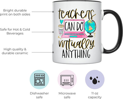 YouNique Designs Teacher Appreciation Cup - 11 Ounces, Virtual Teacher Coffee Mug, Best Teacher Mug for Women (Black