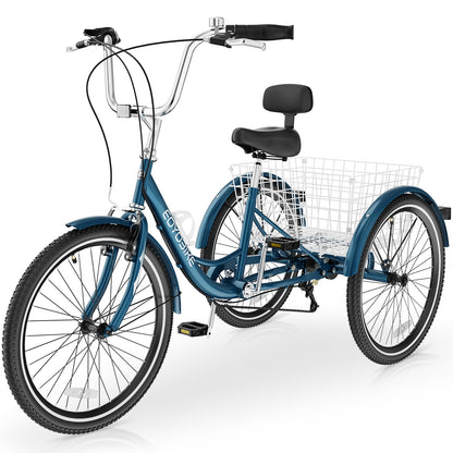 Slsy Adult Tricycle 7 Speed, 20/24/26 Inch Step-Through 3 Wheel Bike for Adults with Large Shopping Basket, 350 lb Capacity Adult Trike for Seniors, Women and Men