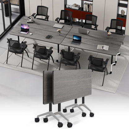 Modular Folding Conference Table with Wheels,2 Pack Mobile Conference Room Tables,Filp Top Rolling Meeting Training Tables for Office,Classroom,Library,Seminar,Boardroom,school(2pack,Grey,47in)