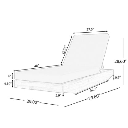 2 PCS Outdoor Lounge Chaise with Cushions, Teak Finish Acacia Wood Lounge Chair Lounge with Cream Cushion for Outdoor Furniture Pool Lawn Deck(Shipped in 2 Boxes)